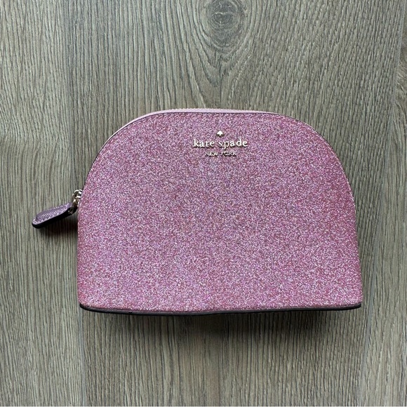 🆕 Kate Spade Pink Glitter Small Dome Make Up Cosmetic Pouch Bag - Picture 1 of 7